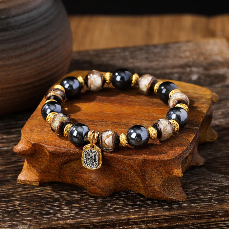 KarmaRipple's Tibetan Zakiram Goddess of Wealth Liuli Glass Incense Ash Porcelain Bead Fortune Bracelet ( p25