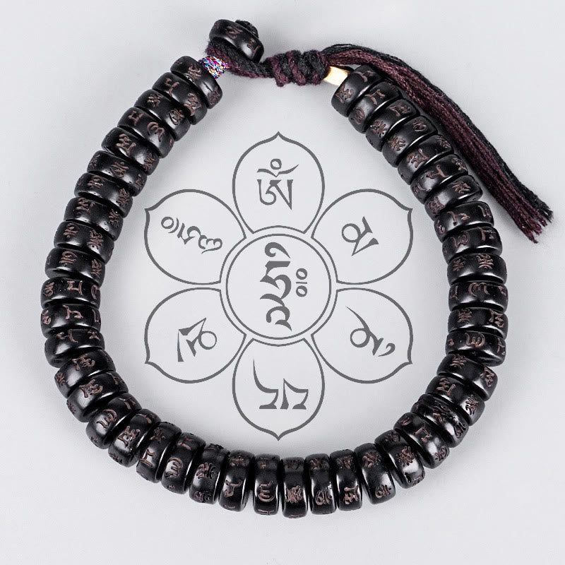 KarmaRipple's Tibetan Coconut Shell Beadwork Engraved Om Mani Padme Hum Mantra Positive String Bracelet p2