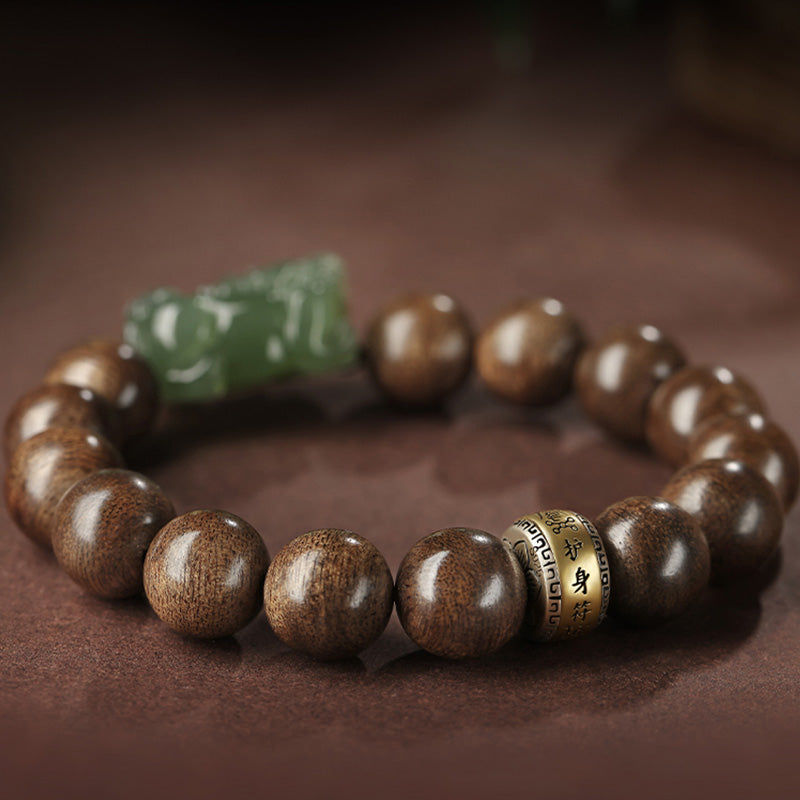 KarmaRipple's 925 Sterling Silver Brunei Agarwood PiXiu Jade Peace Strength Bracelet p9