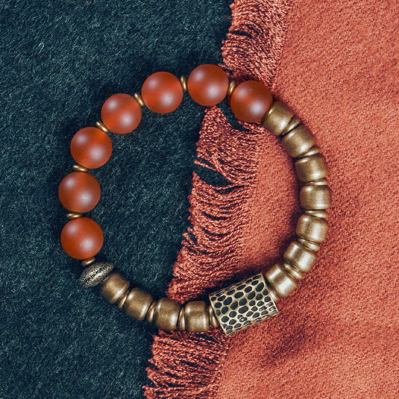 KarmaRipple's Tibetan Red Agate Green Agate Bronze Confidence Fortune Bracelet p1