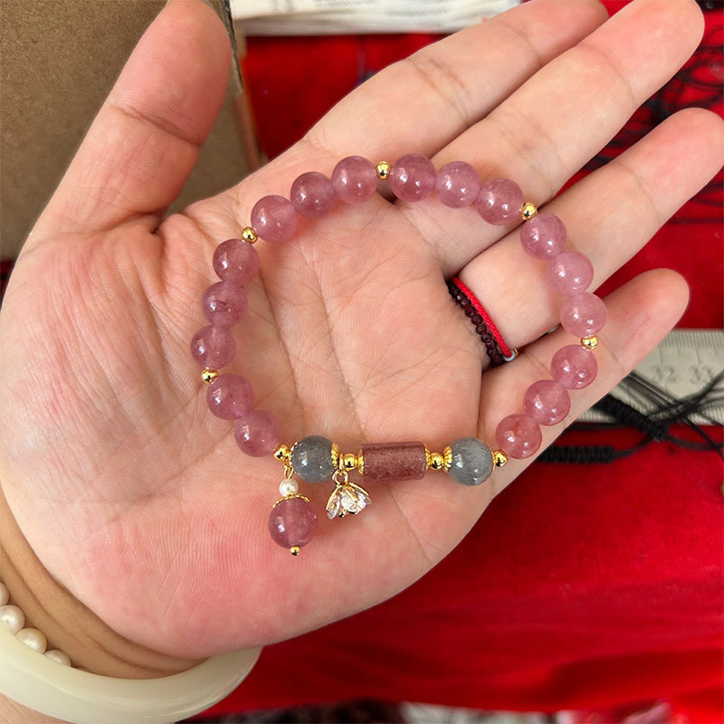 KarmaRipple's Authentic Strawberry Quartz Zircon Flower Positive Talisman Bracelet p8