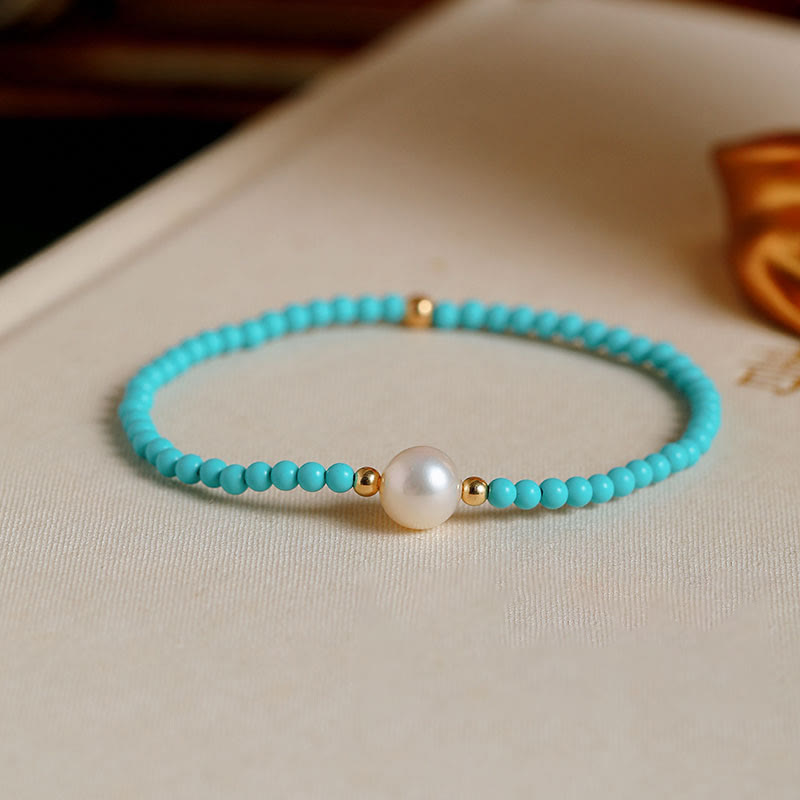KarmaRipple's Turquoise Red Agate Pearl Small Beaded Protection Bracelet p22