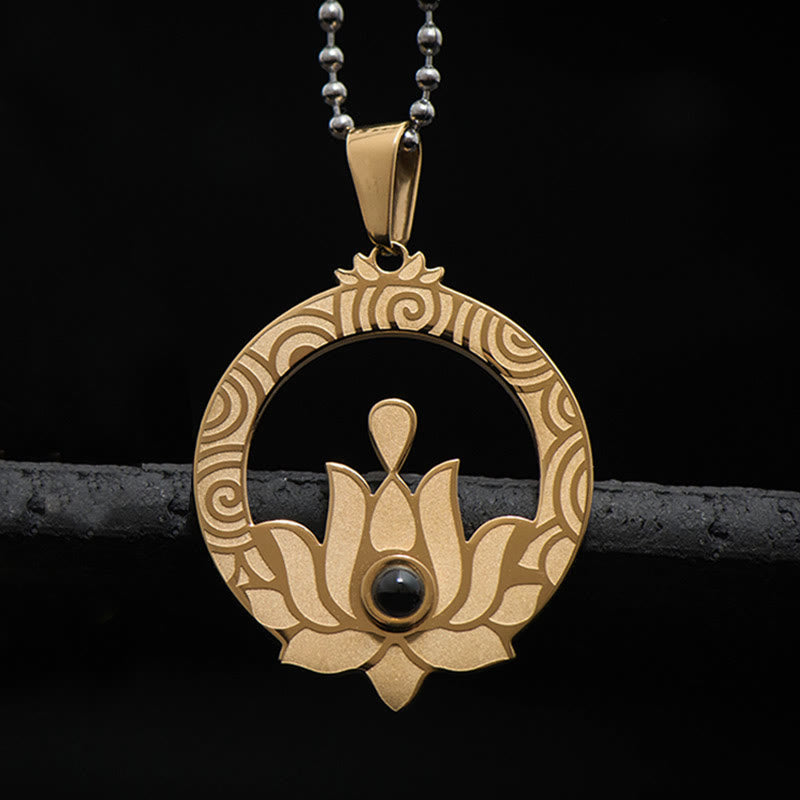 KarmaRipple's Lotus Titanium Steel Enlightenment Projection Shurangama Mantra Pendant Necklace p1