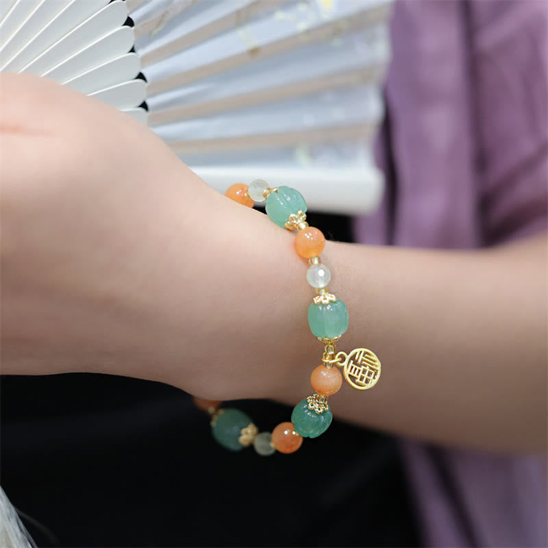 KarmaRipple's Authentic Golden Silk Jade Pumpkin Bead Fu Character Talisman Wealth Bracelet p6