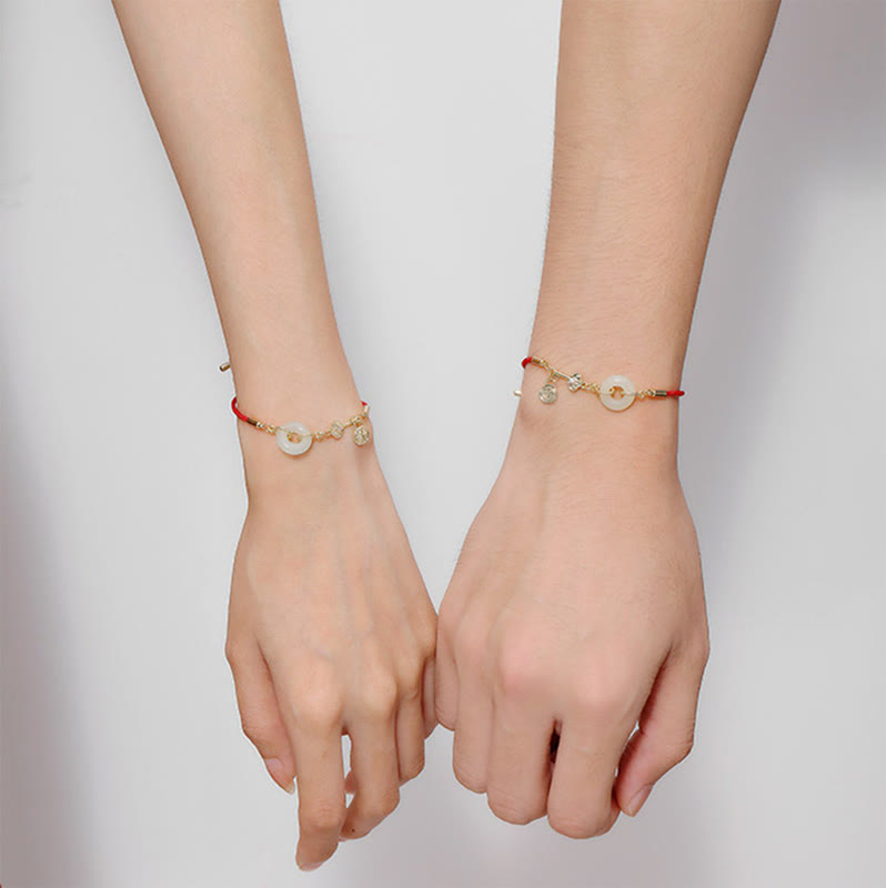 KarmaRipple's 18K Gold Plated Hetian Jade Peace Buckle Fu Character Fortune Red Rope Bracelet p13