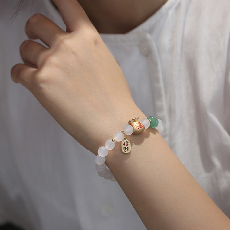 KarmaRipple's Authentic Ivory Agate Red Agate Money Bag Fu Character Four Leaf Clover Protection Bracelet p7