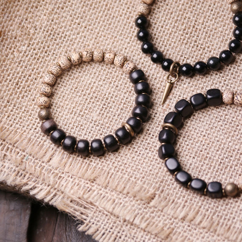 KarmaRipple's Tibetan Bodhi Seed Black Obsidian Ebony Wood Bronze Peace Bracelet p6