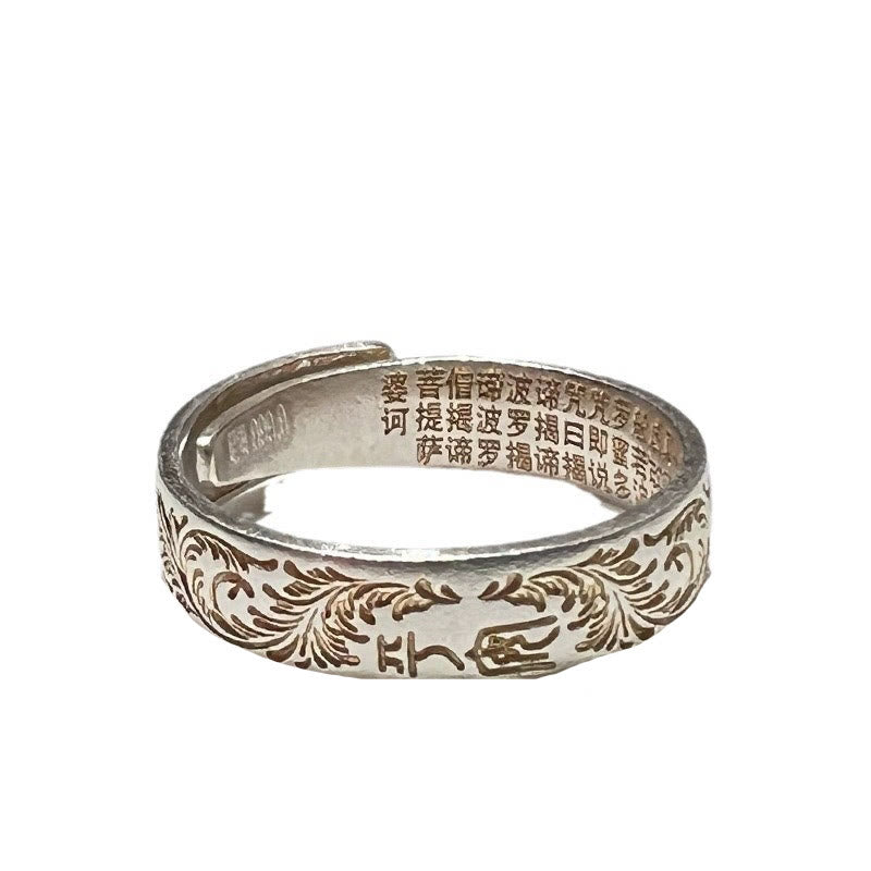 KarmaRipple's KarmaRipple 999 Sterling Silver Gold-Painted Joyful Flower Pattern Peaceful Heart Sutra Ring p17