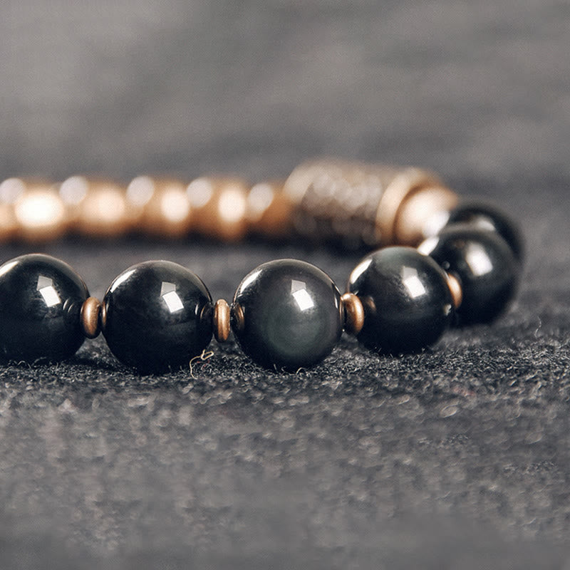 KarmaRipple's Lava Rock Stone Rainbow Obsidian Bronze Support Balancing Bracelet p15