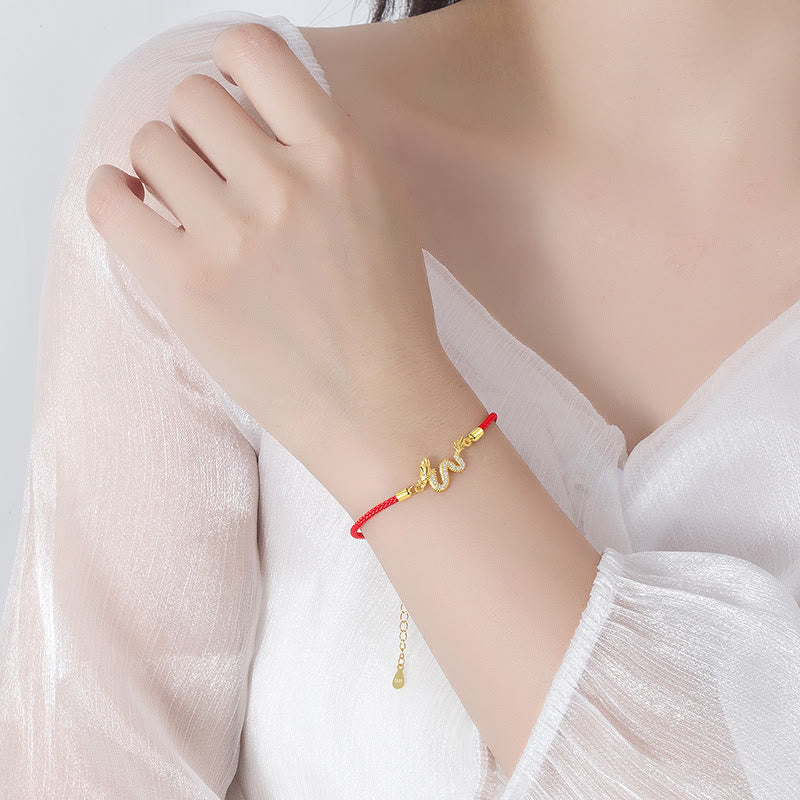 KarmaRipple's 925 Sterling Silver Year Of The Dragon Auspicious Golden Dragon Fortune Red Rope Chain Bracelet p10
