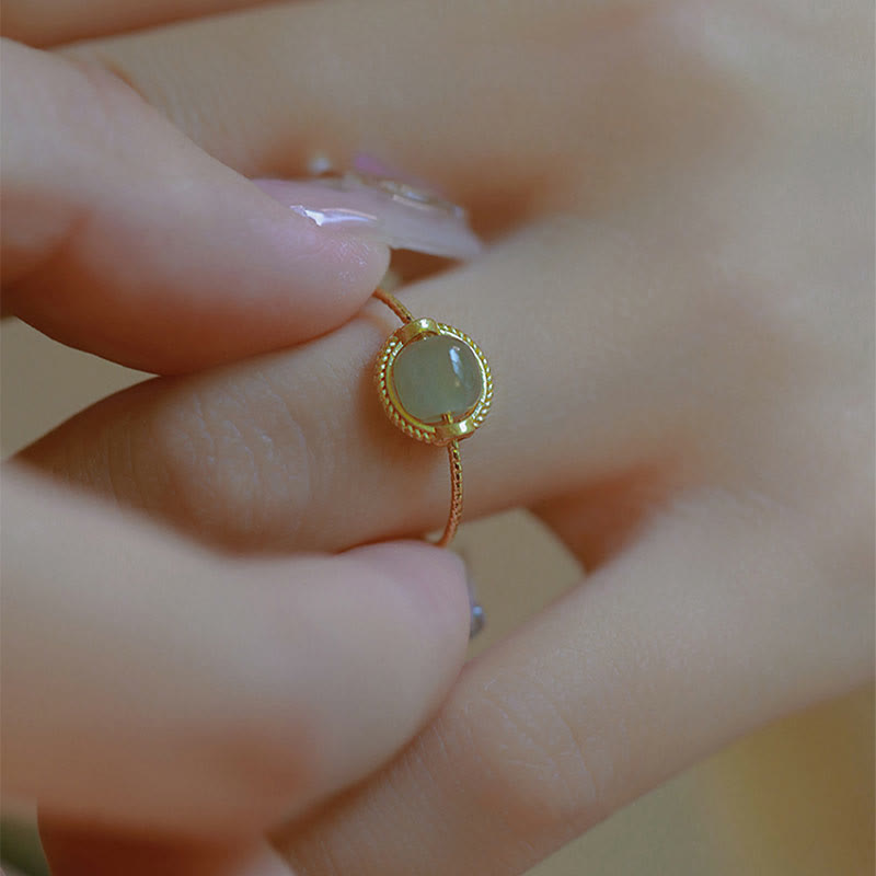 KarmaRipple's 14K Gold Plated Round Jade Fortune Prosperity Adjustable Ring p5