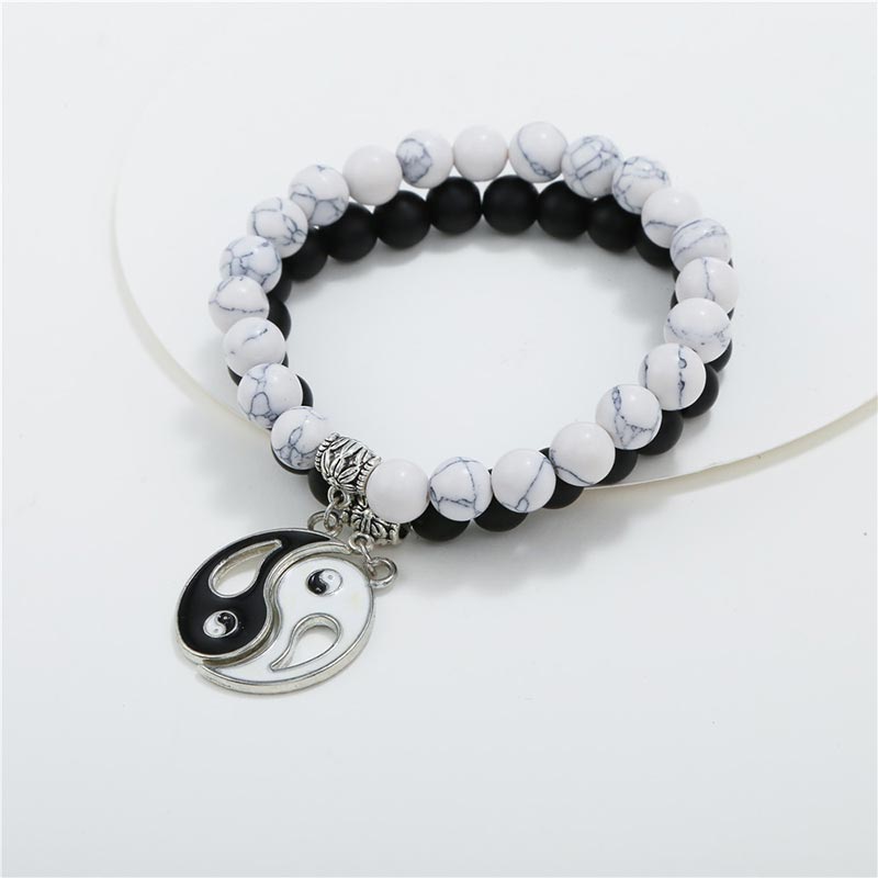 KarmaRipple's 2pcs Authentic Black Onyx Ivory Turquoise Bead Yin Yang Pair Bracelet p6