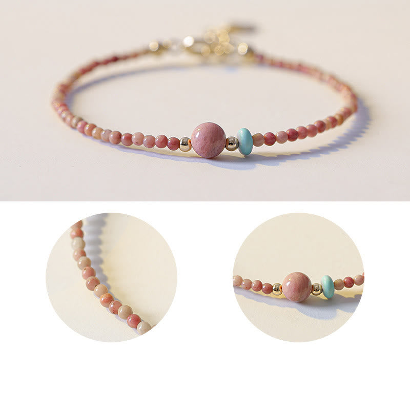KarmaRipple's 14K Gold Plated Authentic Rhodonite Loving Energy Chain Bracelet p7