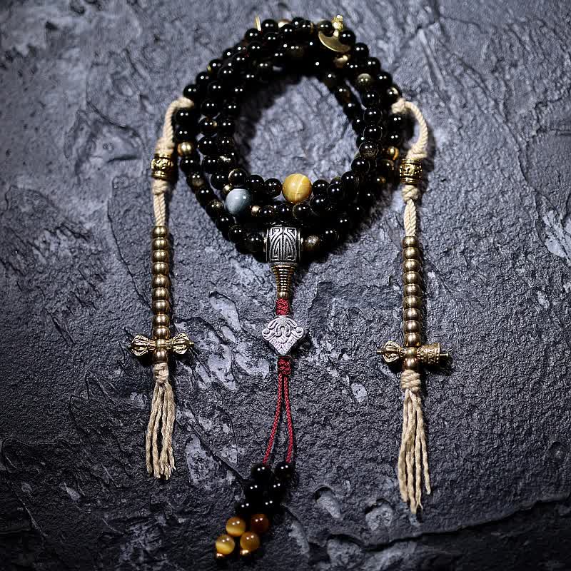 KarmaRipple's 108 Mala Beadwork Gold Sheen Obsidian Tiger Eye Eagle's Eye Stone Wealth Bracelet p6