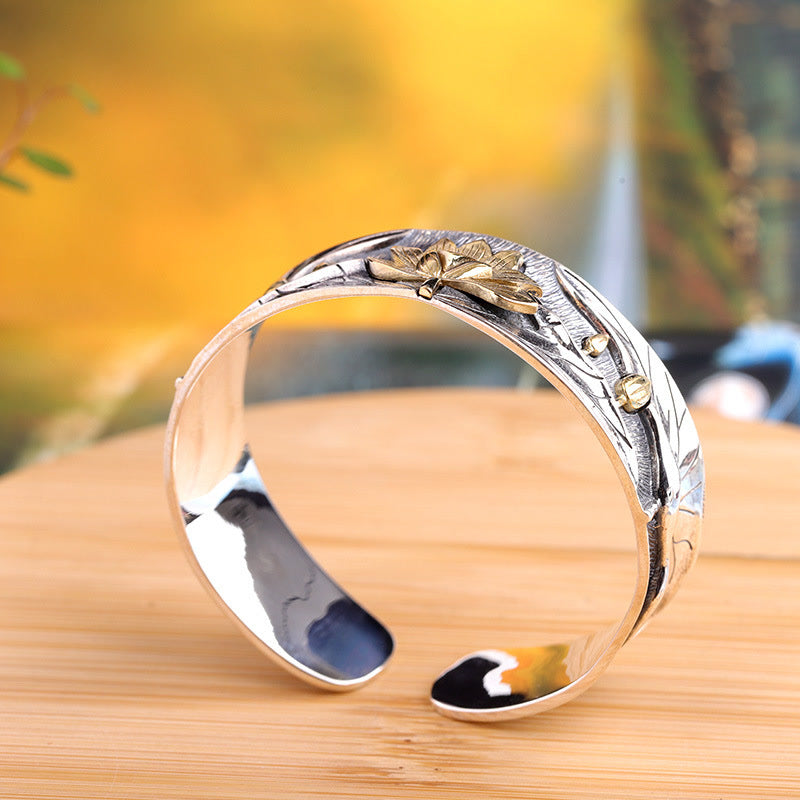 KarmaRipple's 925 Sterling Silver Lotus Flower Calm Bracelet Adjustable Bangle p6