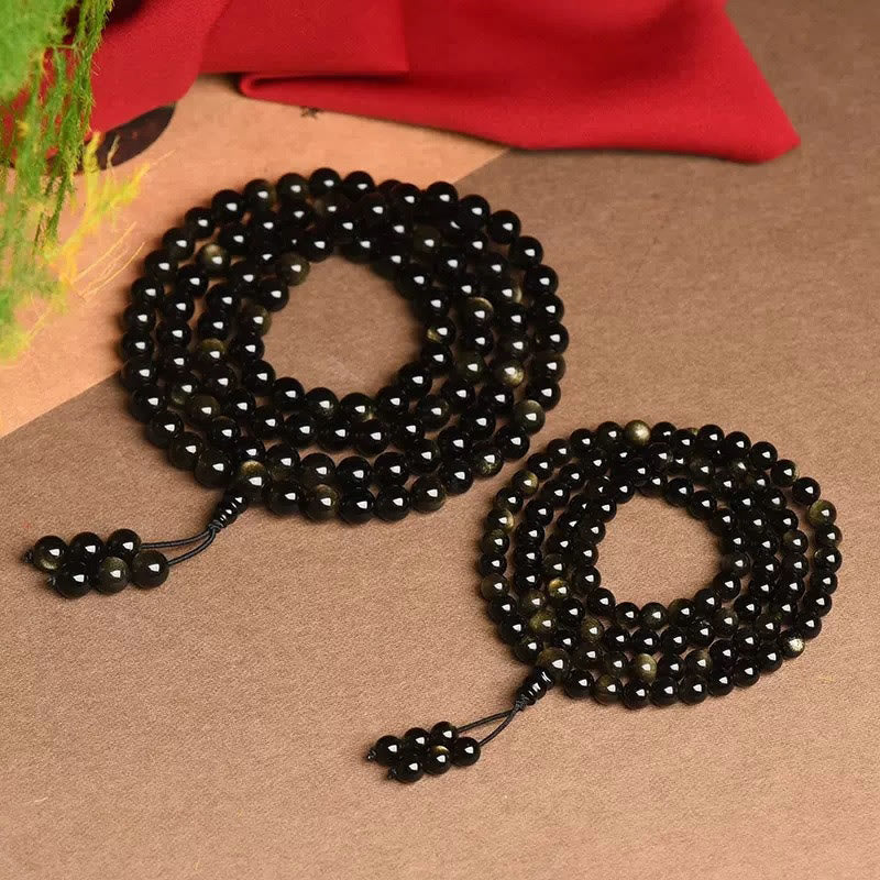 KarmaRipple's 108 Mala Beadwork Authentic Gold Sheen Obsidian Wealth Bracelet p6