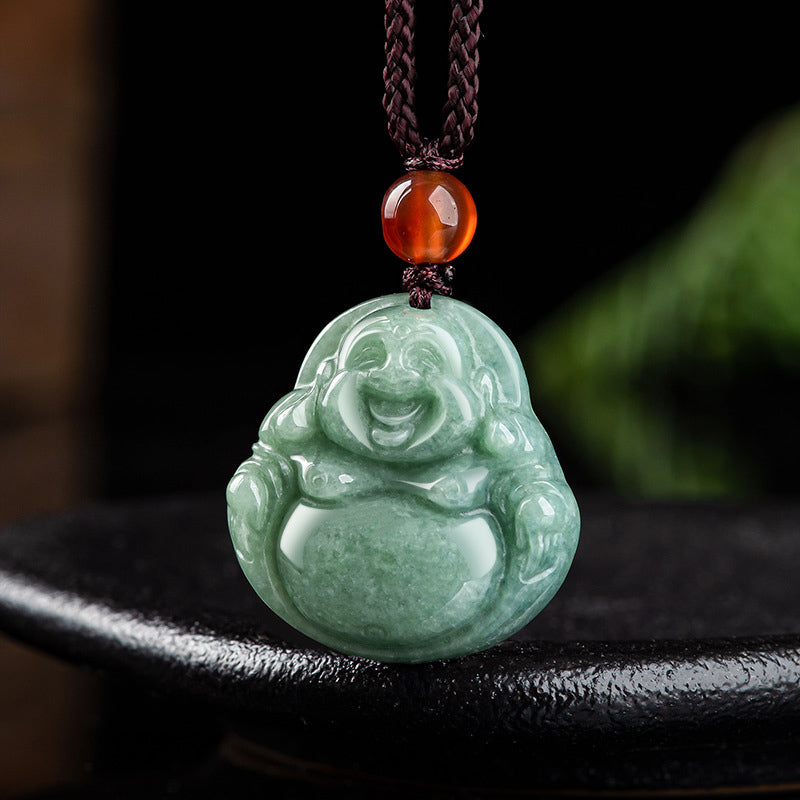 KarmaRipple's Laughing Buddha Cyan Jade Success Pendant String Necklace p6