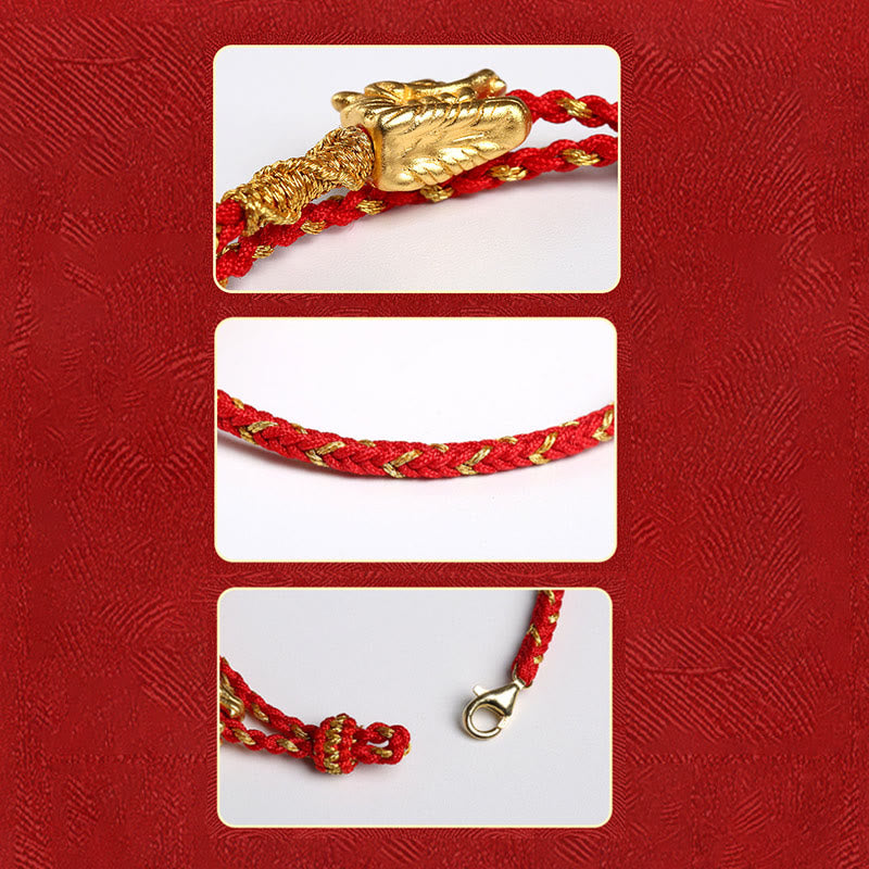 KarmaRipple's 999 Sterling Silver Handcrafted Dragon Fortune Eight Thread Weave Red String Woven Bracelet p7
