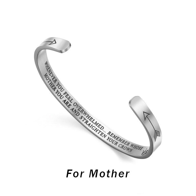 KarmaRipple's Inspirational Bracelets Personalized Gift for Her Him Engraved Mantra Cuff Bangle Crown Jewelry p1