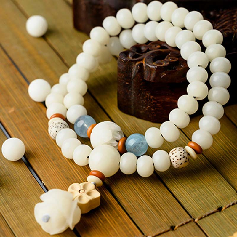 KarmaRipple's Tibetan Ivory Jade Bodhi Lotus Blessing Bracelet p5