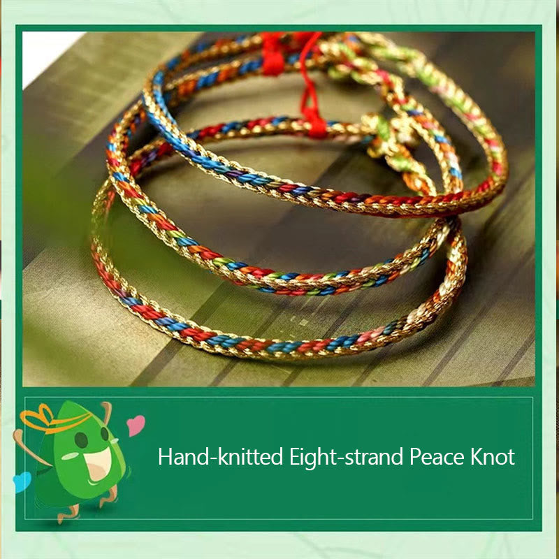 KarmaRipple's 925 Sterling Silver Fu Character Zongzi Pattern Multicolored String Fortune Handmade Woven Bracelet p18