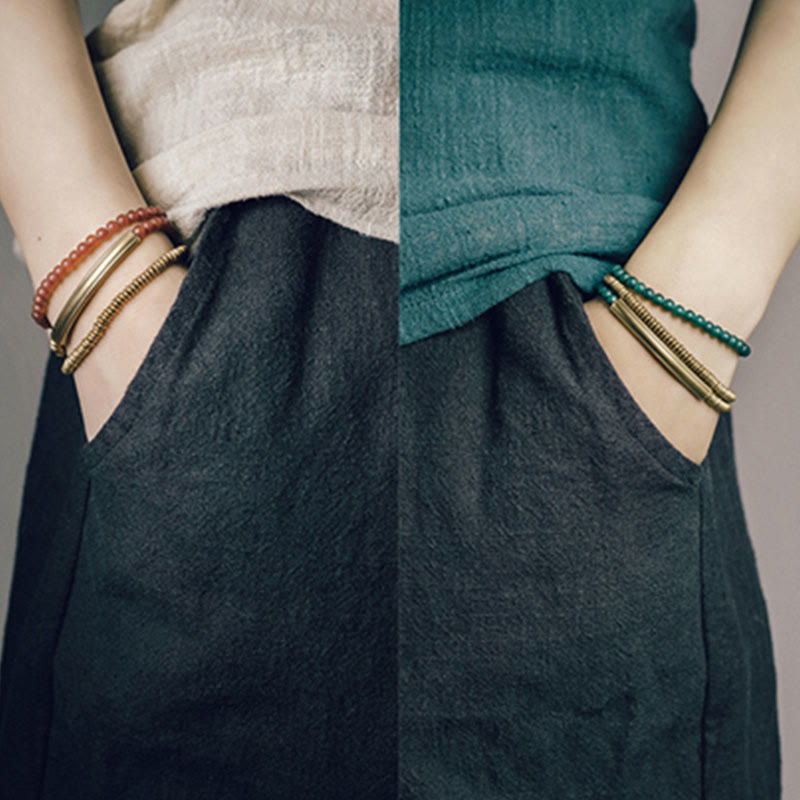 KarmaRipple's Tibetan Various Agate Stone Bronze Protection Triple Wrap Bracelet ( p12
