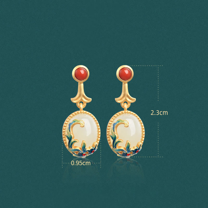 KarmaRipple's Vintage Jade Red Agate Abundance Bronze Drop Earrings p9