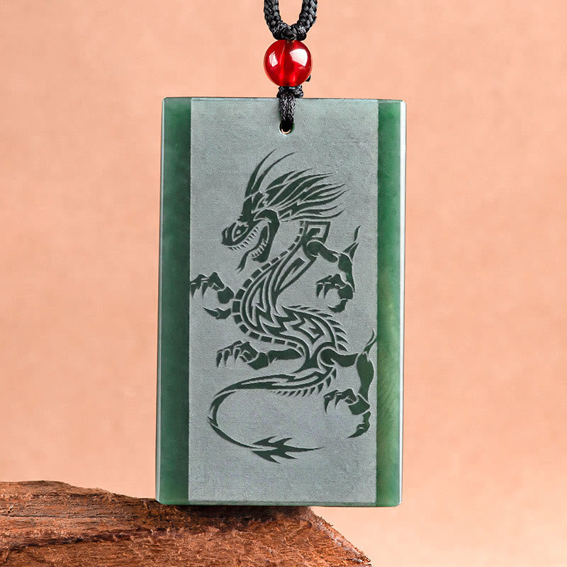 KarmaRipple's Hetian Cyan Jade Dragon Engraved Success Pendant Necklace p2