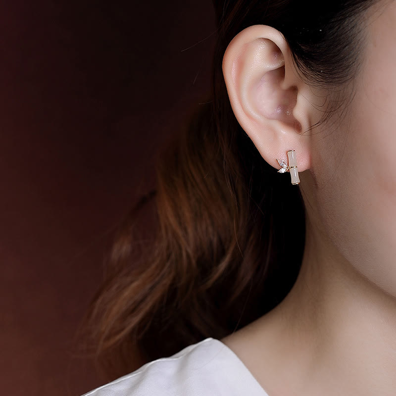 KarmaRipple's 925 Sterling Silver Hetian Cyan Jade Ivory Jade Red Agate Bamboo Pattern Fortune Stud Earrings p12