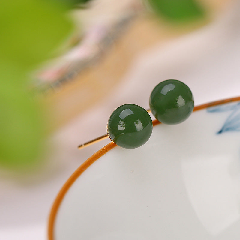 KarmaRipple's 925 Sterling Silver Round Cyan Jade Balancing Calm Stud Earrings p5