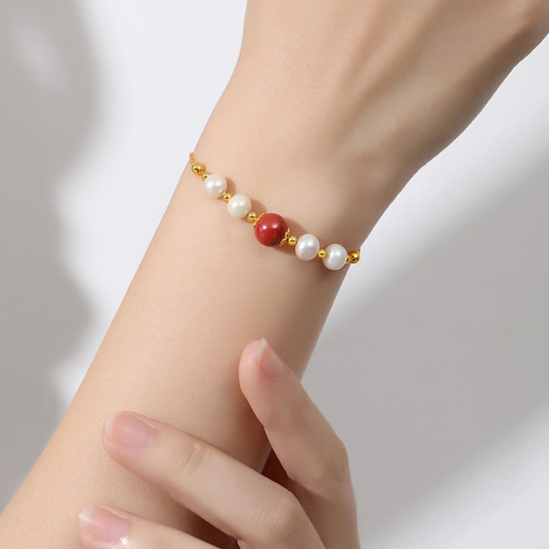 KarmaRipple's 925 Sterling Silver Pearl Cinnabar Balancing Bead Chain Bracelet p7