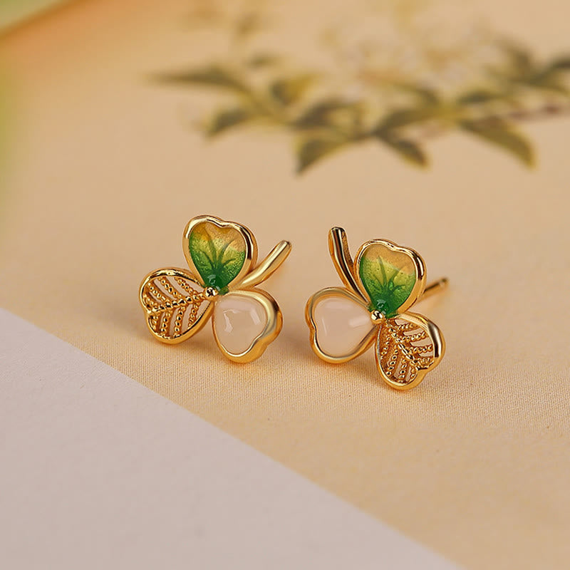 KarmaRipple's 925 Sterling Silver Plated Gold Hetian Jade Fortune Shamrock Clover Pendant Necklace Earrings p15