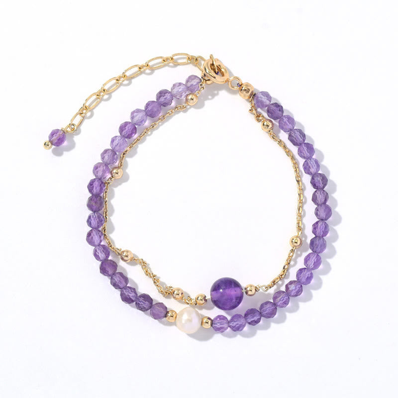 KarmaRipple's 14K Gold Plated Amethyst Gemstone Balancing Double Layer Chain Bracelet p8