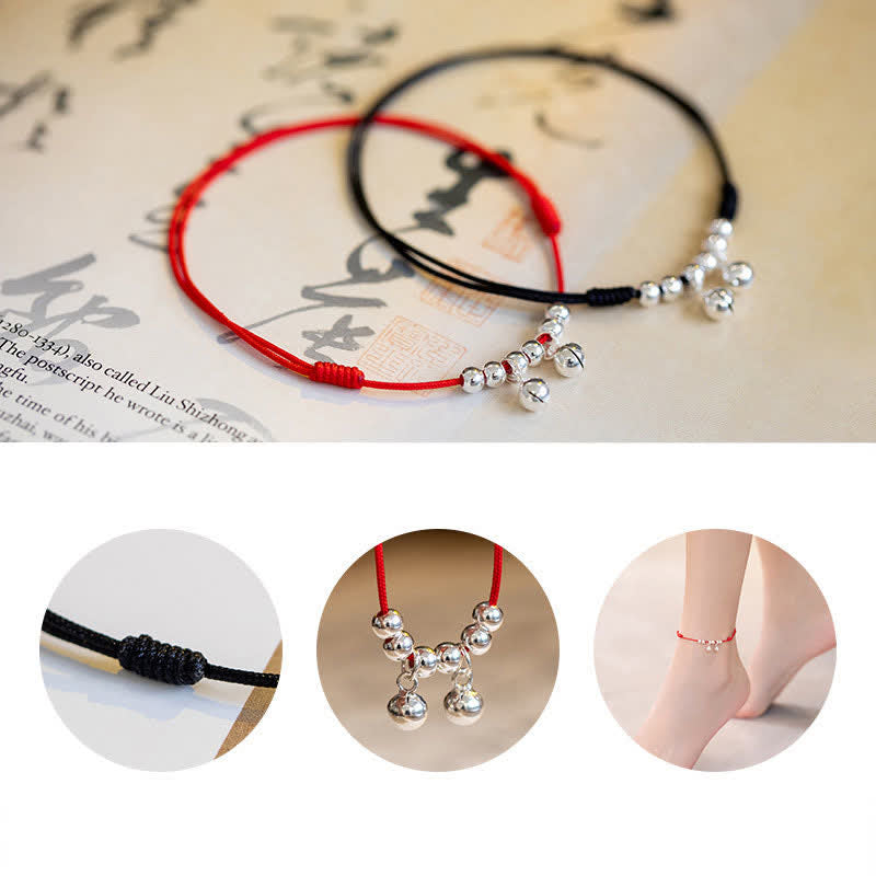KarmaRipple's 925 Sterling Silver Red String Braid Bell Talisman Anklet p13