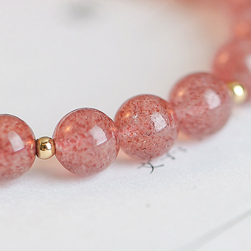 KarmaRipple's 14K Gold Plated Strawberry Quartz Fu Character Balancing Talisman Bracelet p7