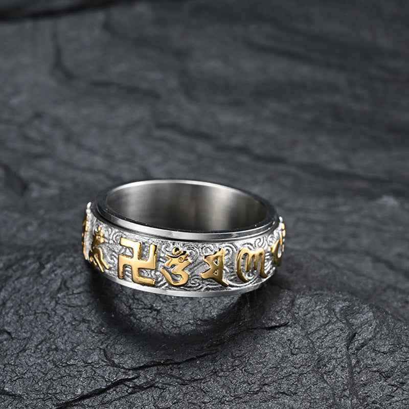 KarmaRipple's Six True Words Balance Calm Titanium Steel Ring p5