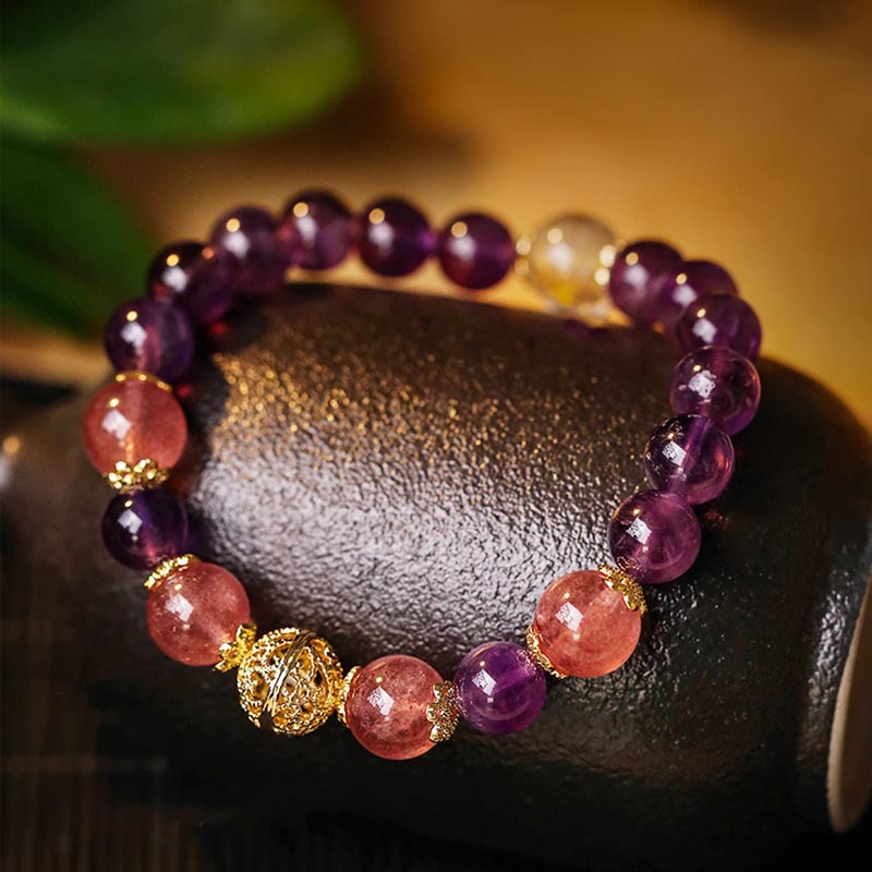 KarmaRipple's Authentic Citrine Amethyst Rutilated Quartz Prosperity Protection Bracelet p8
