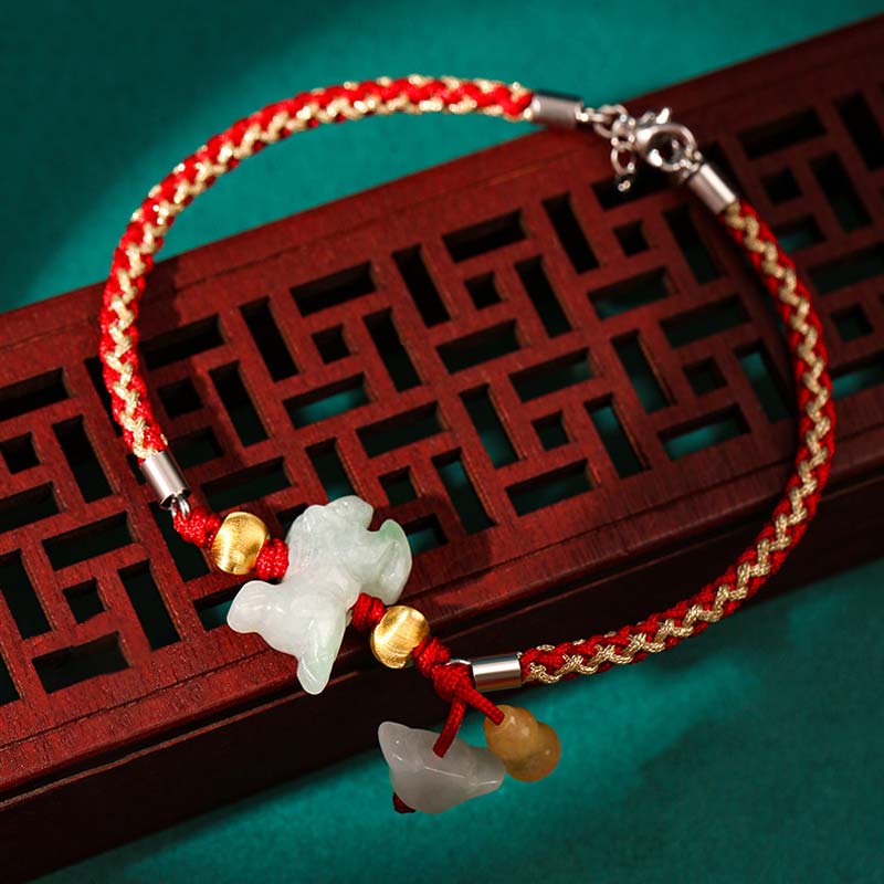 KarmaRipple's Chinese Zodiac Jade Prosperity Red String Bracelet Anklet p29