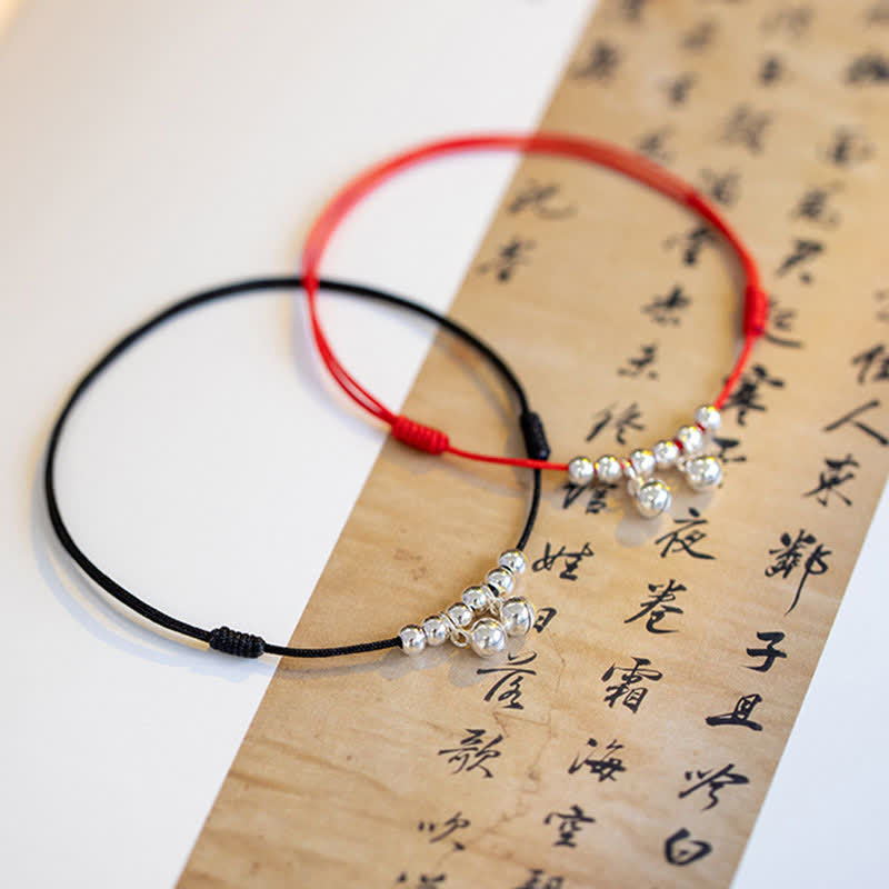 KarmaRipple's 925 Sterling Silver Red String Braid Bell Talisman Anklet p3