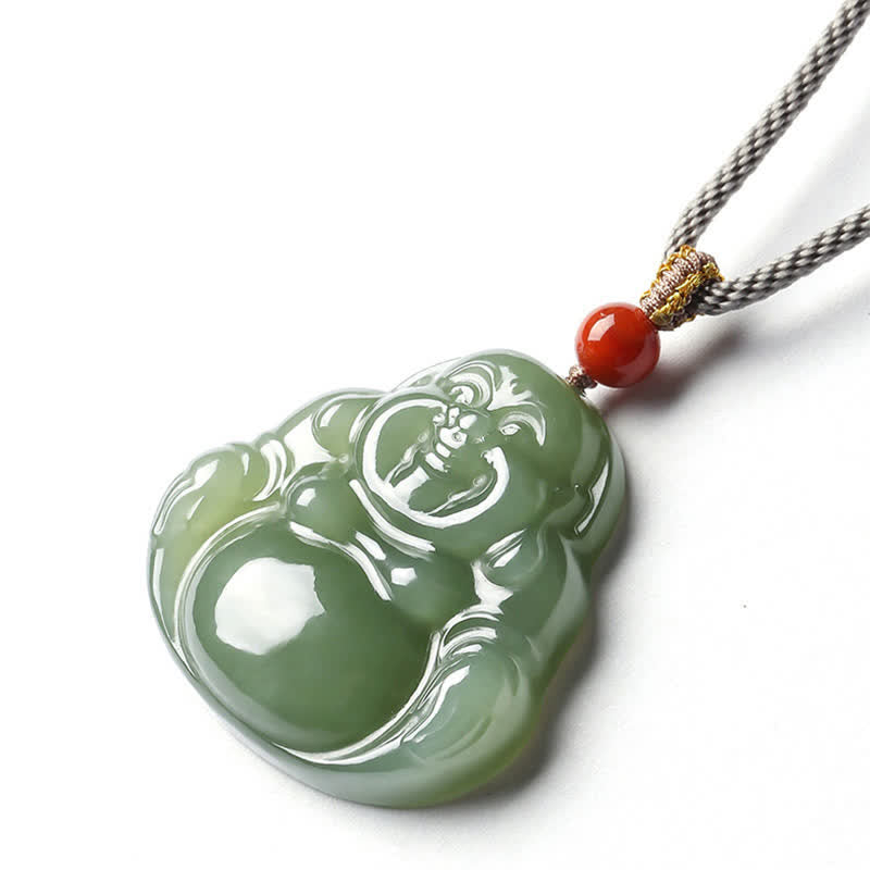 KarmaRipple's Laughing Buddha Hetian Jade Abundance Pendant String Necklace p9