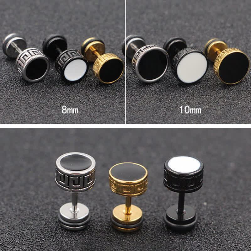 KarmaRipple's Cool Men Titanium Steel Balance Round Stud Earrings p13