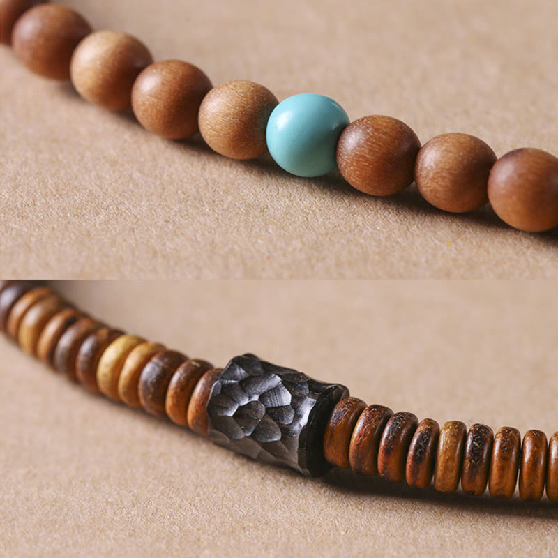 KarmaRipple's Sandalwood Small Leaf Red Sandalwood Thuja Sutchuenensis Boxwood Turquoise Protection Double Wrap Bracelet p9