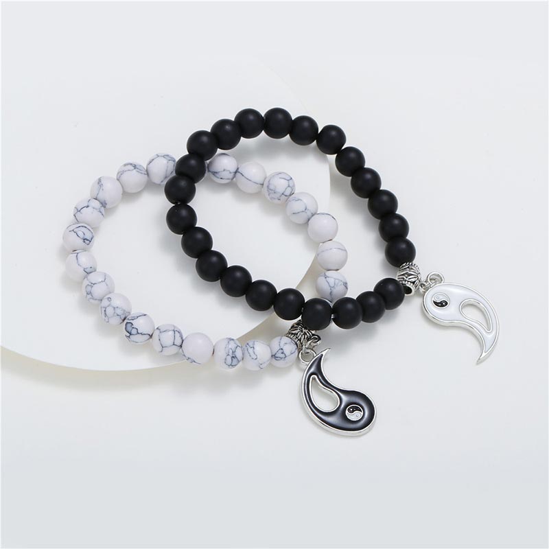 KarmaRipple's 2pcs Authentic Black Onyx Ivory Turquoise Bead Yin Yang Pair Bracelet p5