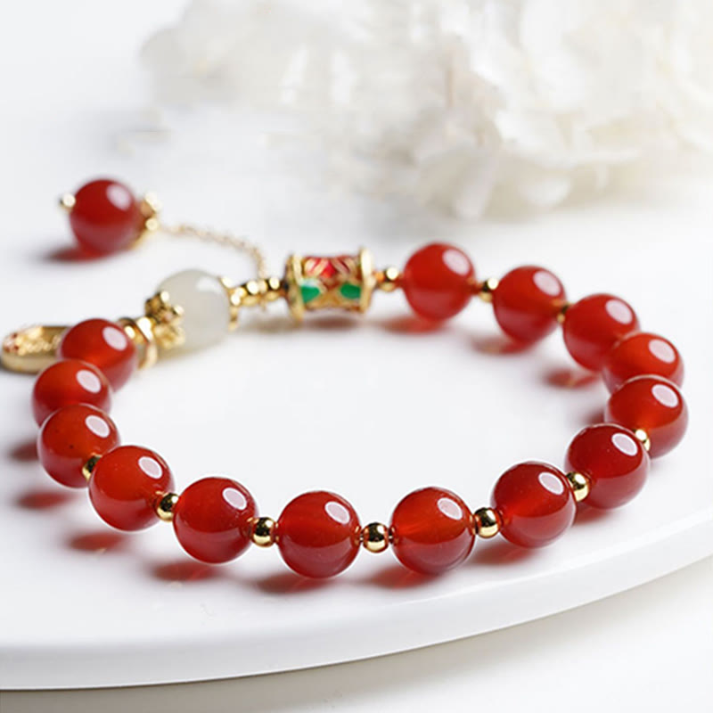 KarmaRipple's Authentic Red Agate Hetian Jade Fu Character Confidence Talisman Bracelet ( p9