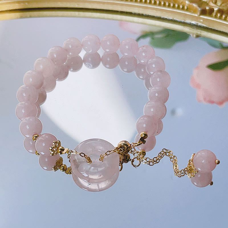 KarmaRipple's Authentic Pink Gemstone Peace Buckle Love Talisman Bracelet p2