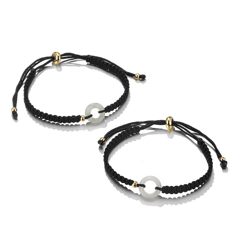 KarmaRipple's 2Pcs Green Aventurine Ivory Jade Peace Buckle Fortune Woven Pair Bracelet p2