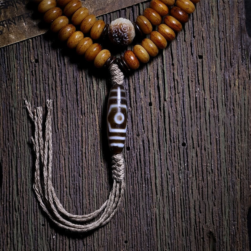 KarmaRipple's Tibet 108 Mala Beadwork Yak Bone Three-eyed Dzi Bead Keep Away Evil Spirits Bracelet p10