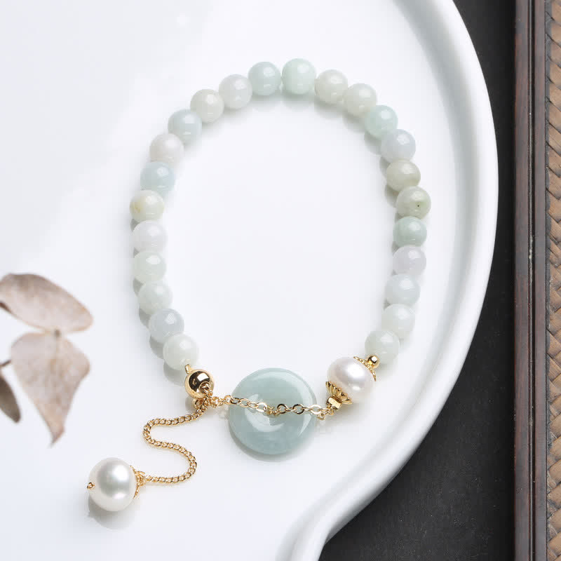 KarmaRipple's Authentic Jade Pearl Peace Buckle Prosperity Fortune Bracelet p1
