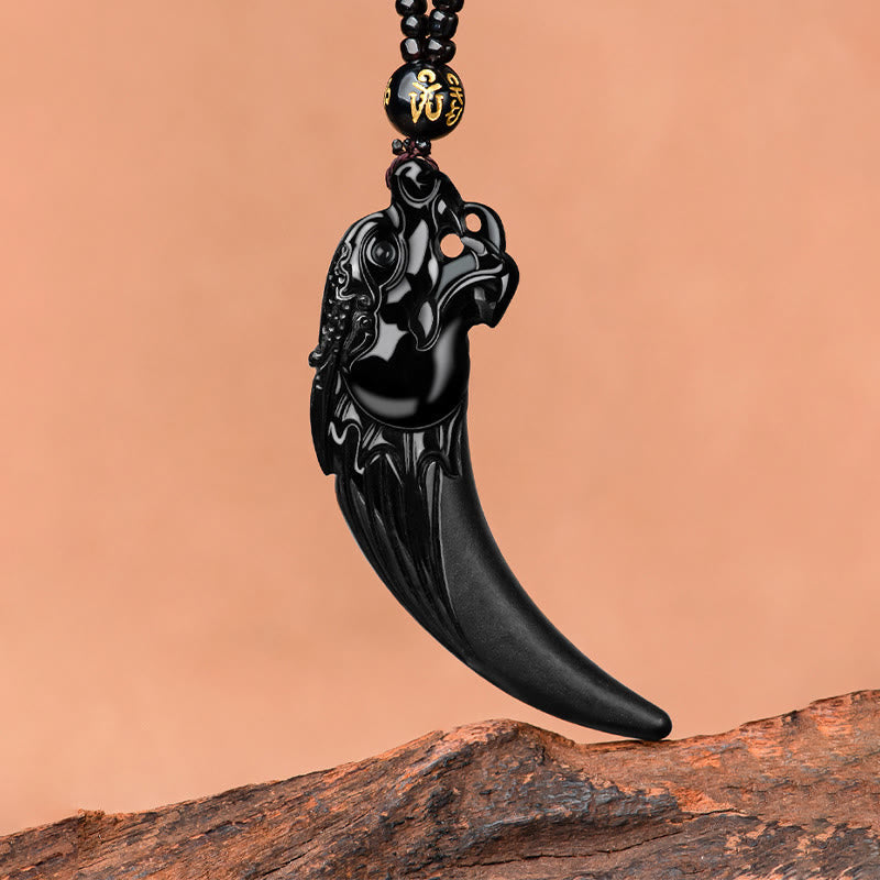 KarmaRipple's Authentic Black Jade Chinese Zodiac Dragon Tooth Pattern Protection Pendant Necklace p6