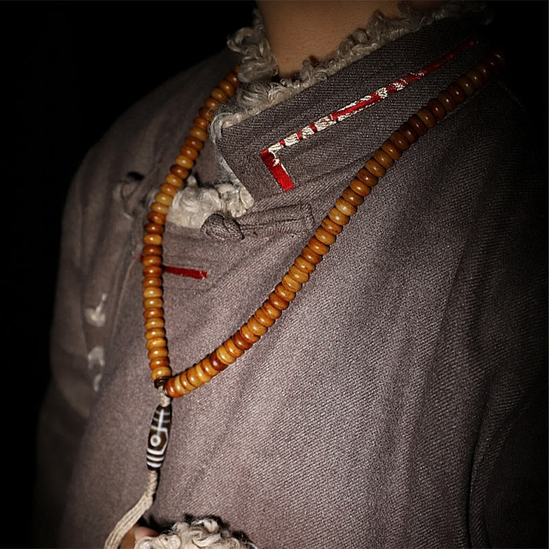 KarmaRipple's Tibet 108 Mala Beadwork Yak Bone Three-eyed Dzi Bead Keep Away Evil Spirits Bracelet p11